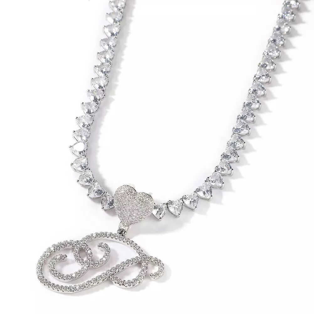 Cursive Icy Hearts Tennis Necklace