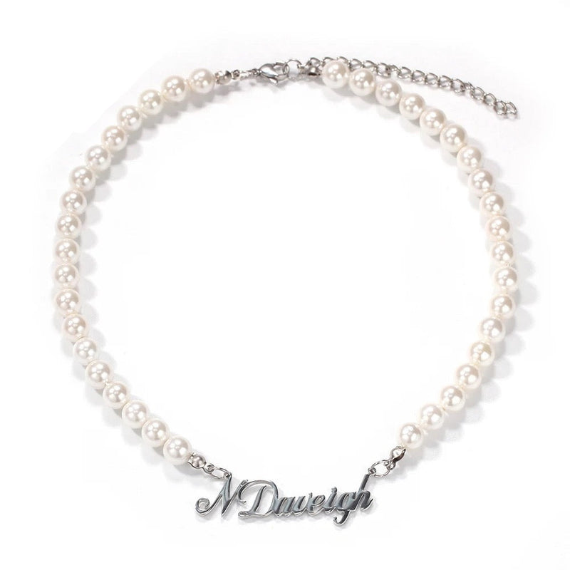 Custom Pearl Nameplate Necklace