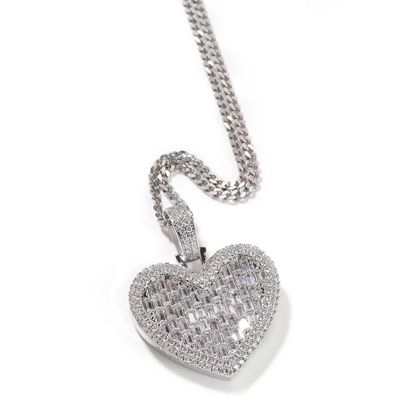 Iced Out Baguette Heart Necklace