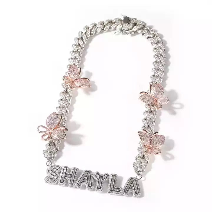 Butterfly Baguette Cuban Necklace