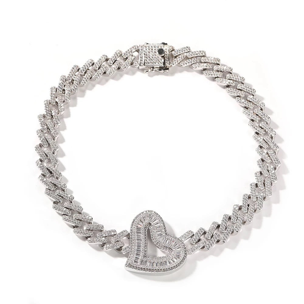 Heart Swirls Miami Cuban Necklace