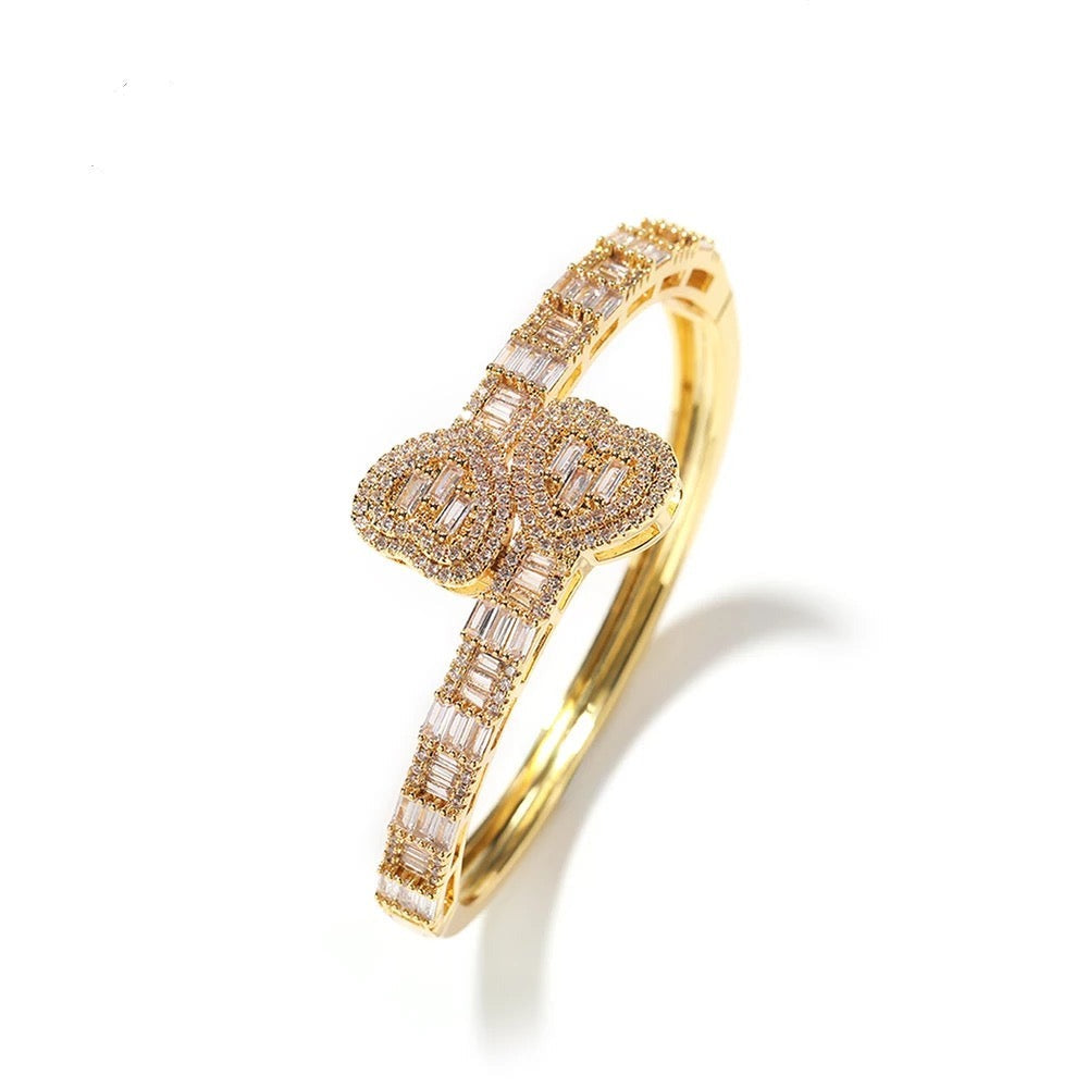 Double Heart Baguette Bangle