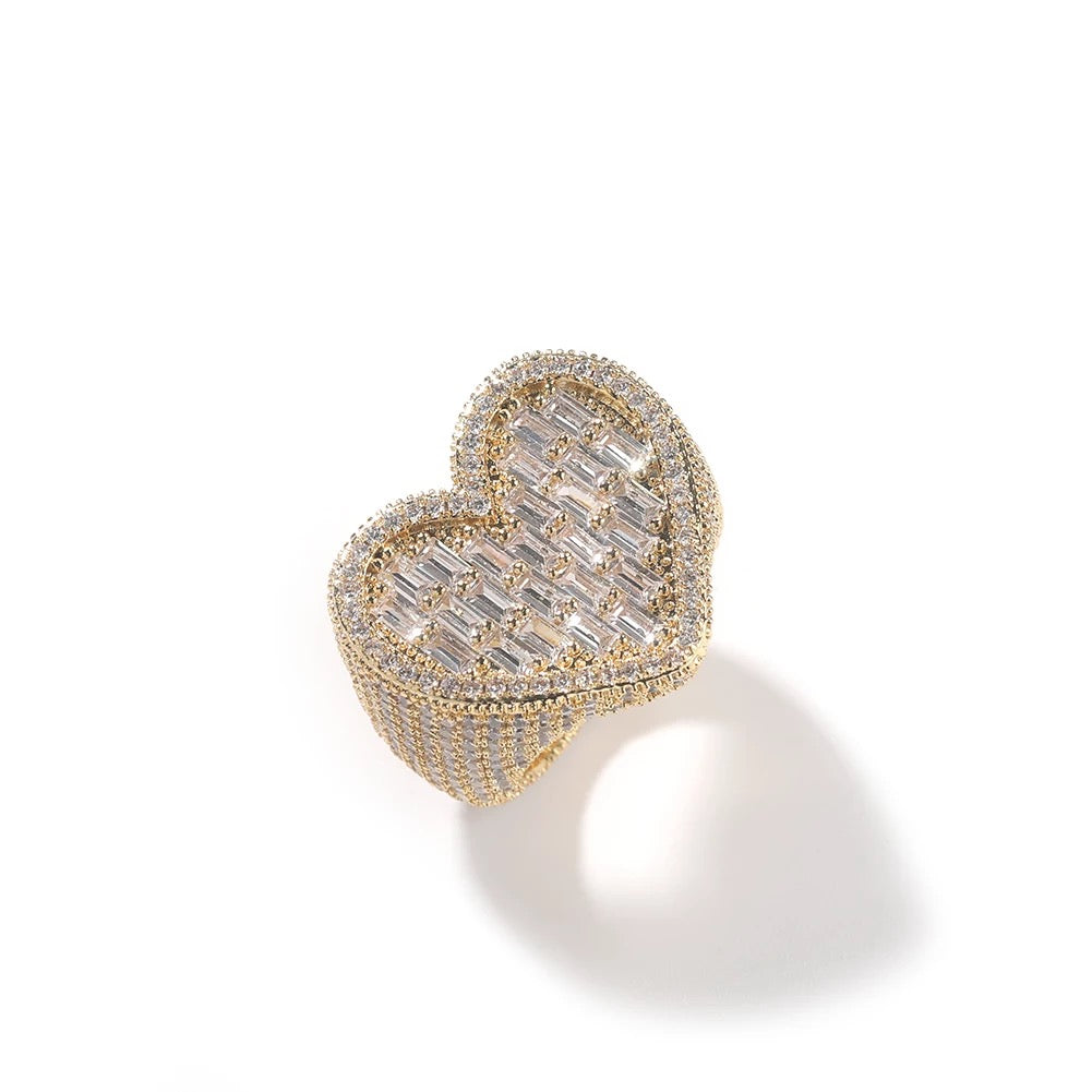 Iced Out Baguette Heart Ring