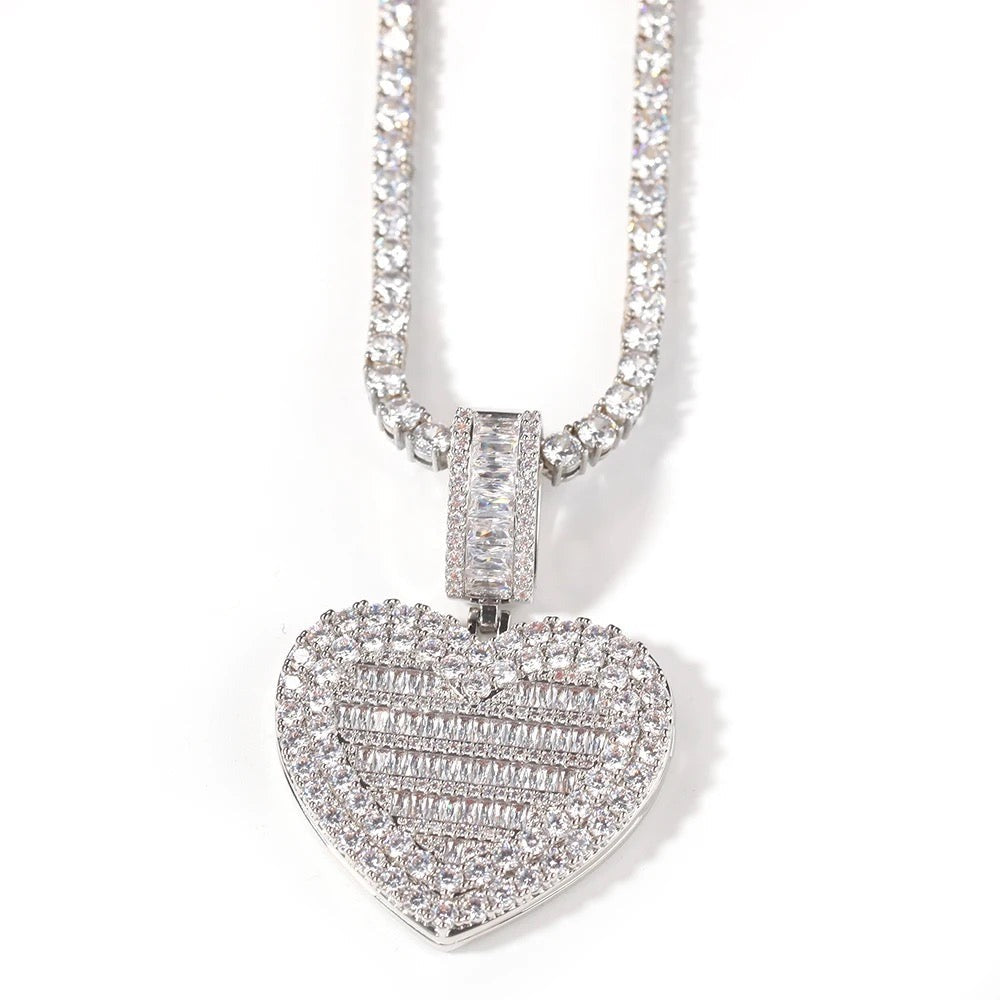 Heart Baguette Photo Locket Necklace