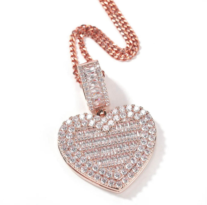 Heart Baguette Photo Locket Necklace (Large)