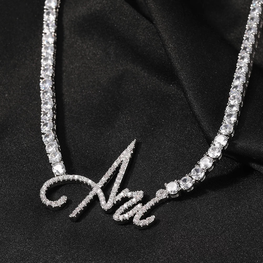Icy Script Tennis Necklace
