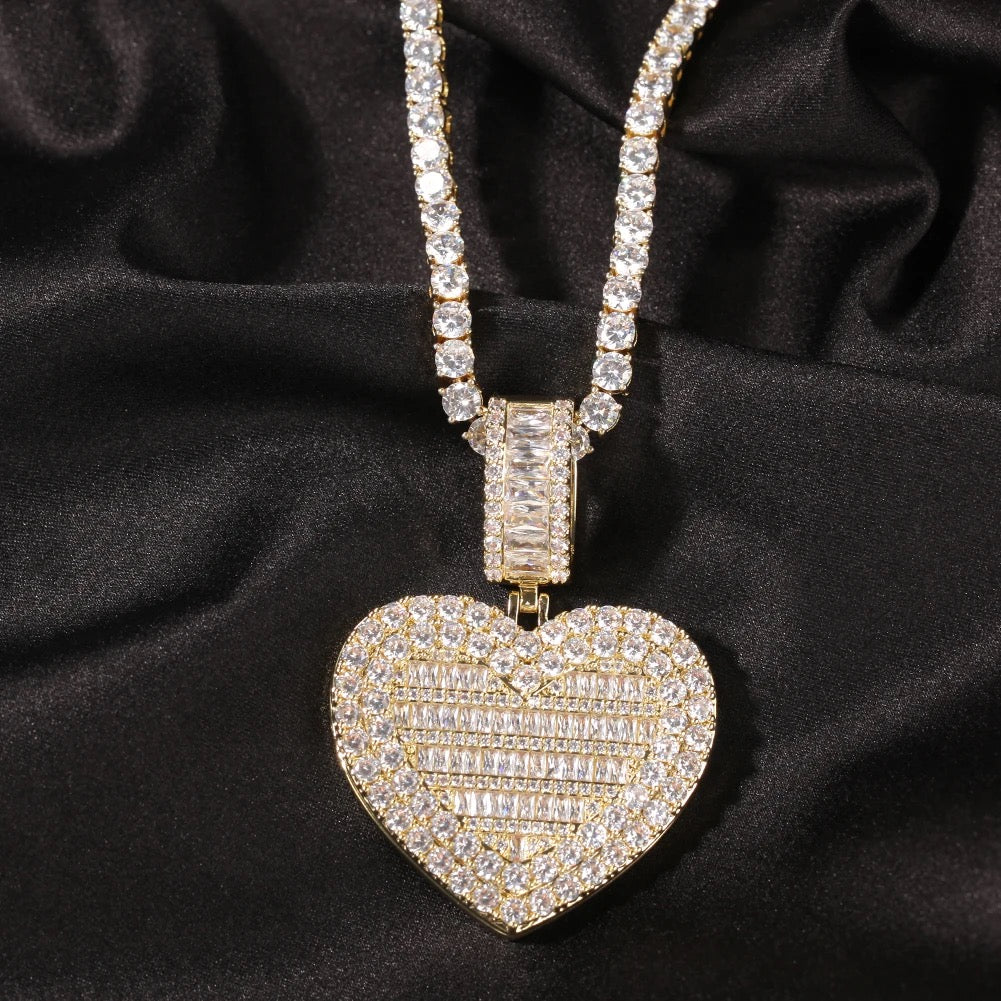 Heart Baguette Photo Locket Necklace