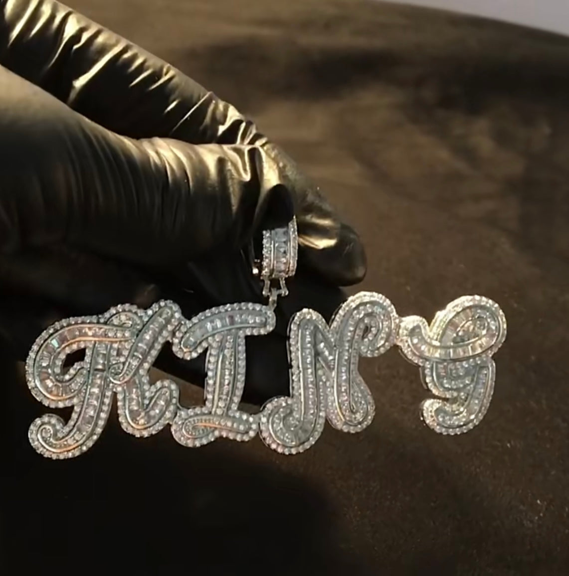 Cursive Swirl Name Baguette Necklace