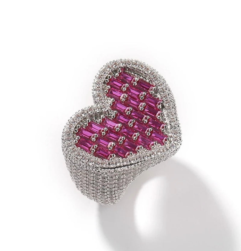 Iced Out Baguette Heart Ring