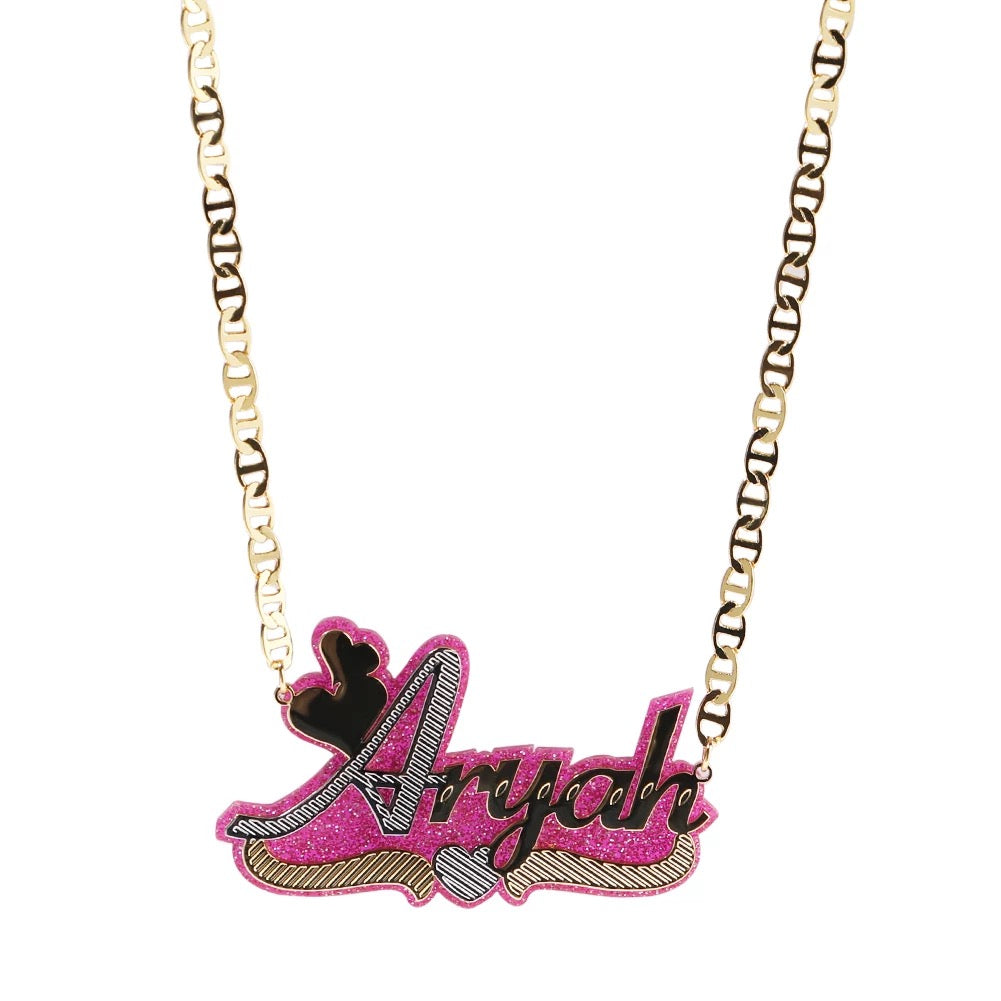 Glitter Plated Nameplate Necklace